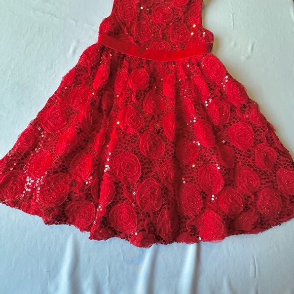 Rare Too Girls Dress Red Rose Sequin Holiday Party Special Occasion Sleeveless 6 - Picture 7 of 16